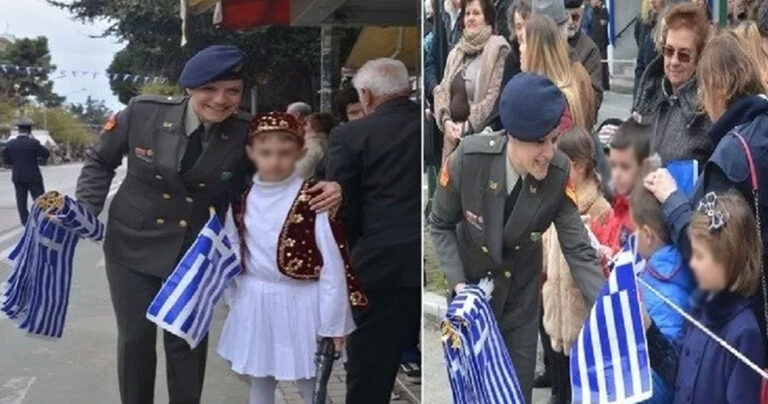 Ελληνικές σημαίες μοίραζε σήμερα η όμορφη Λοχίας που πέρυσι συγκίνησε το Πανελλήνιο