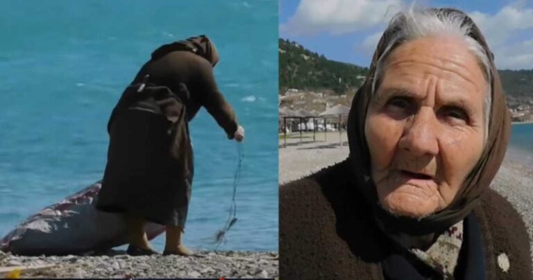 Γιαγιούλα ψάχνει ξύλα για να ζεσταθεί σε παραλία της Ναυπάκτου