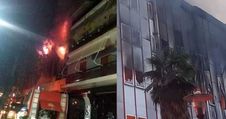 Στις φλόγες κτίριο της Εφορίας στο κέντρο της Λάρισας
