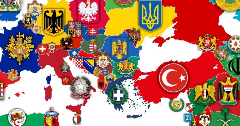 Όλα τα εθνόσημα χωρών της Ευρώπης σε έναν χάρτη
