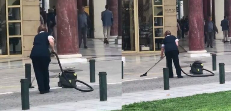 Θεσσαλονίκη: Γυναίκα έβαλε ηλεκτρική σκούπα έξω στην πλατεία Αριστοτέλους