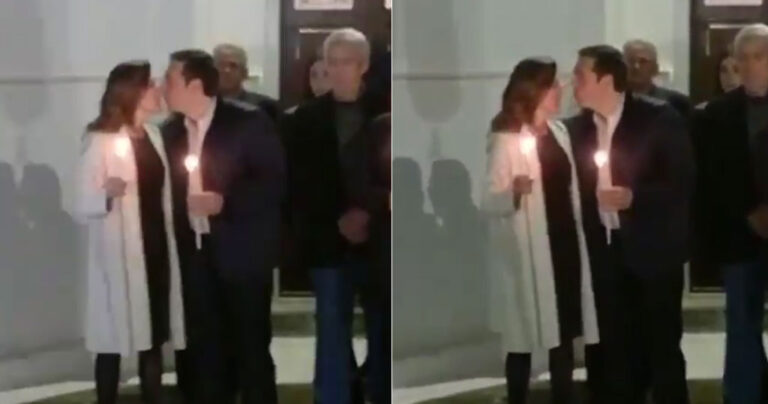 Το τρυφερό φιλί του Τσίπρα στην Μπέτυ Μπαζιάνα το βράδυ της Ανάστασης