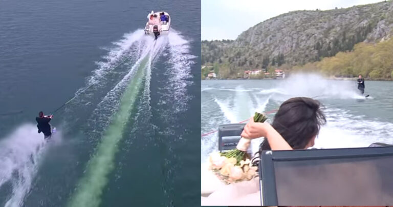 Γαμπρός στην Καστορία έκανε θαλάσσιο σκι με την νύφη να του πετάει την ανθοδέσμη