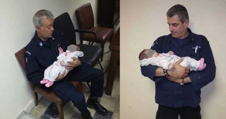 Αστυνομικοί πρόσεχαν μικρό μωράκι στα Δικαστήρια Ηρακλείου