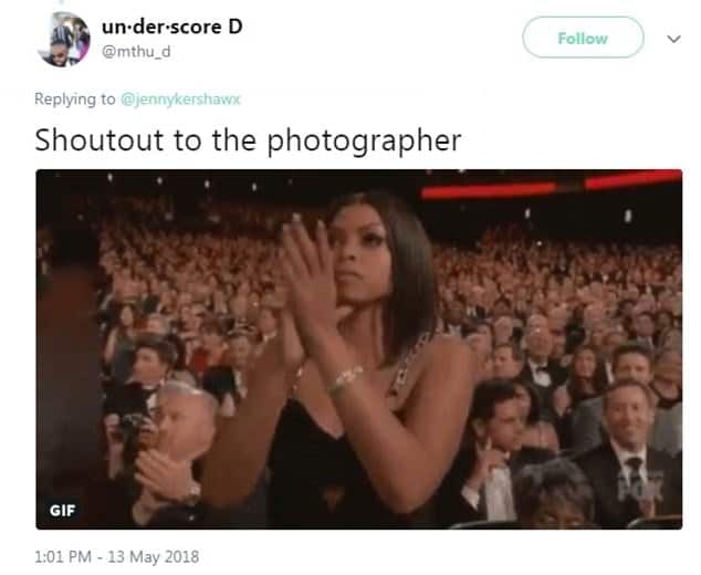 Giving credit:Â 'Shoutout to the photographer,' another person tweeted along with a GIF of Taraji P. Henson giving a standing ovation