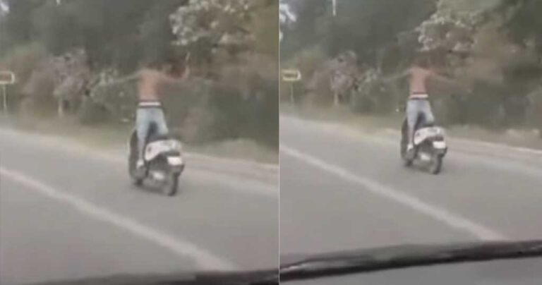 Χανιά: Ημίγυμνος μηχανόβιος σηκώνεται όρθιος στο μηχανάκι στην Εθνική οδό