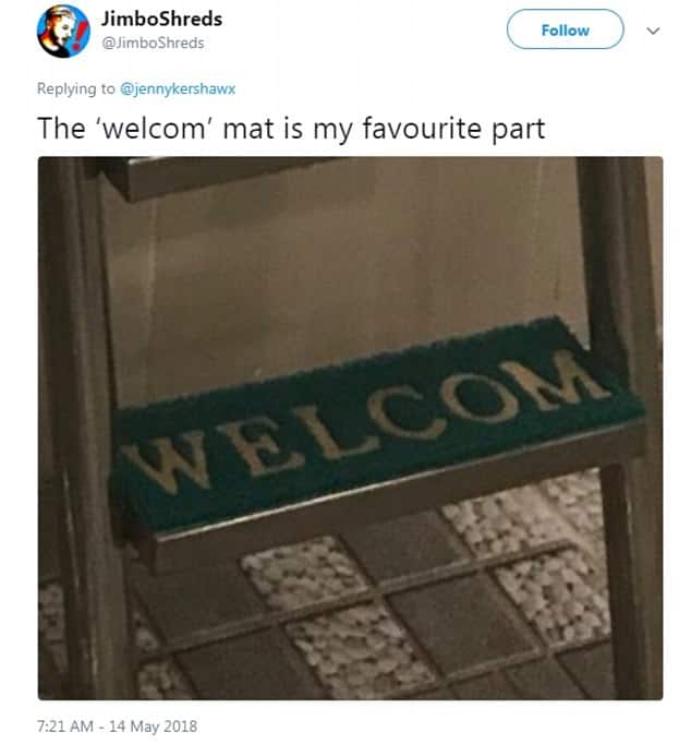 Yikes:Â Other people were quick to notice that the hot tub is so small that the mat on the stairs could couldn't fit the full word 'welcome' on it