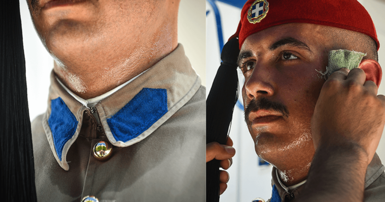 Eύζωνας έξω από το Προεδρικό Μέγαρο στάζει ολόκληρος ιδρώτα