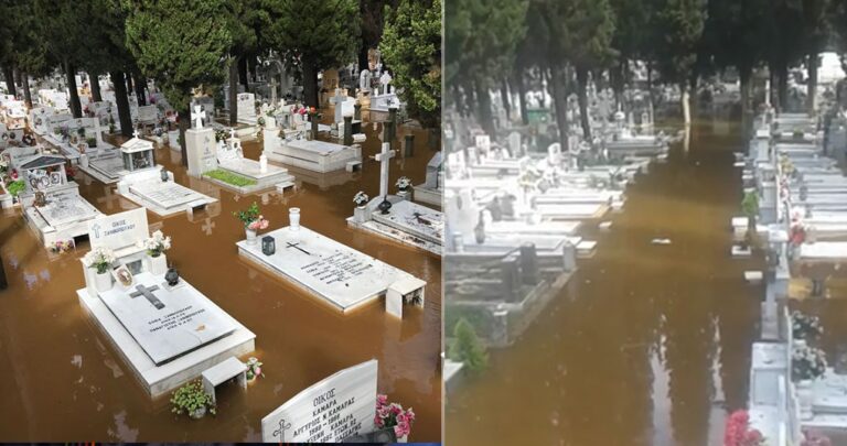 Καβάλα: Οι πλημμύρες μπήκαν μέσα σε νεκροταφείο και έφτασαν τους τάφους