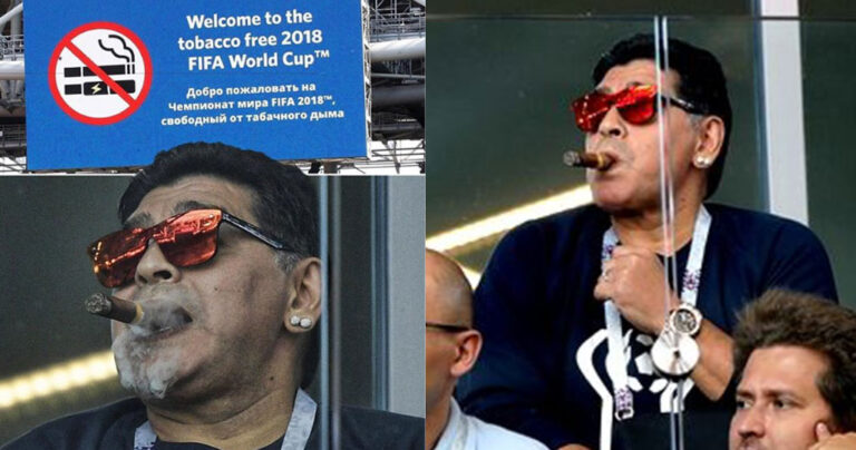 Ο Μαραντόνα αψήφισε τους αντικαπνιστικούς κανόνες στο Μουντιάλ και έκανε το πούρο του