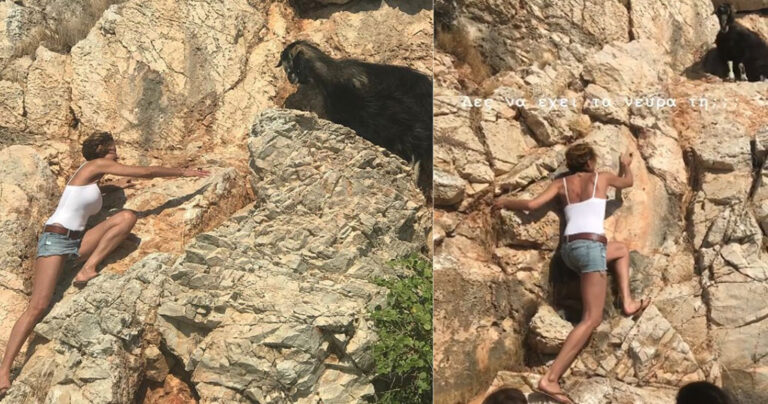 Η Τζένη Μπαλατσινού προσπαθεί να σώσει μια κατσίκα στο Αιγαίο
