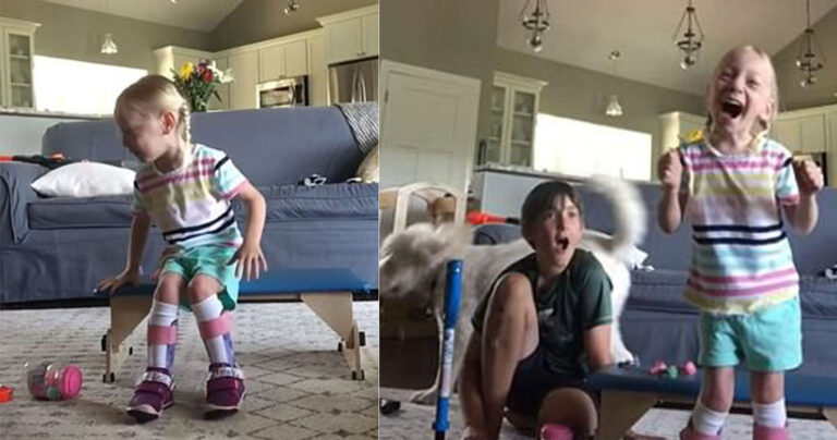 4χρονη με εγκεφαλική παράλυση περπατάει για πρώτη φορά μόνη της