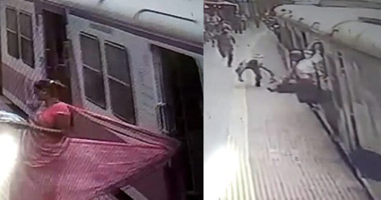 Το σάρι μιας γυναίκας στην Ινδία πιάστηκε στην πόρτα του τρένου που την έσερνε στην πλατφόρμα