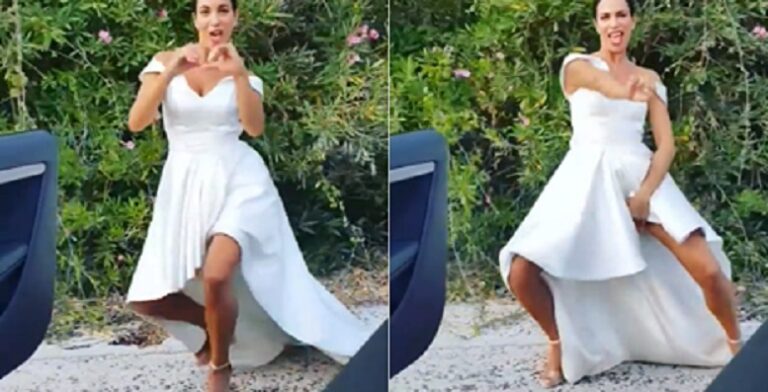 H Στικούδη κάνει Kiki Challenge με το νυφικό καθοδόν για τον γάμο