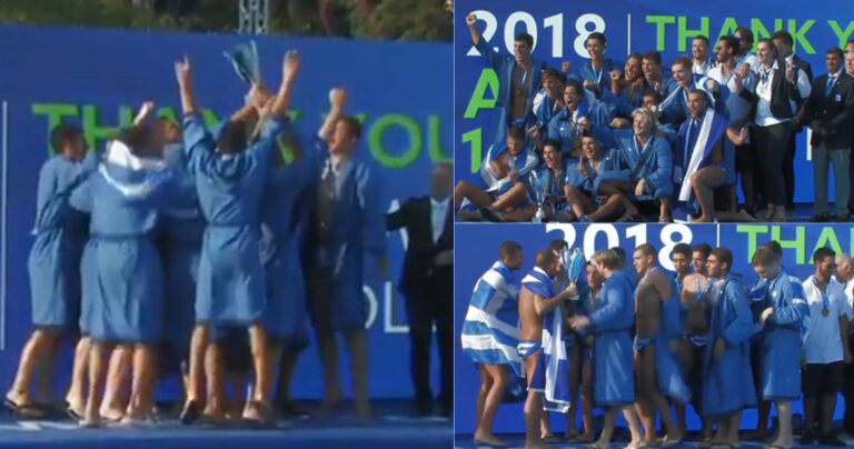 Η στιγμή που η εθνική εφήβων στο πόλο σηκώνει το παγκόσμιο «χρυσό» κύπελλο