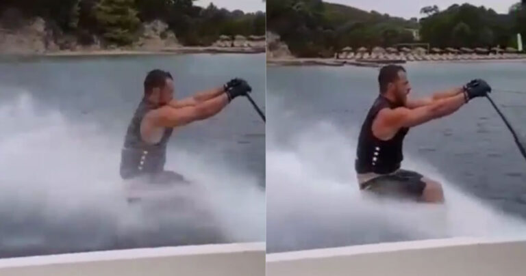 Ο Ντάνος κάνει θαλάσσιο σκι χωρίς πέδιλα στη Σκιάθο αλλά τον νίκησε η θάλασσα