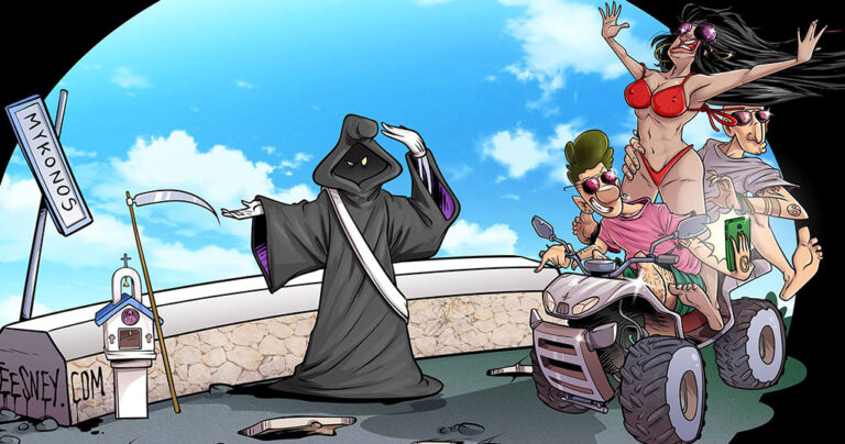 Το σκίτσο που αποτυπώνει την θλιβερή πραγματικότητα στους δρόμους της Μυκονου