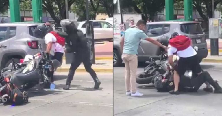 Οδηγός μηχανής σπάει στο ξύλο αστυνομικό επειδή τον έριξε κάτω με την μηχανή