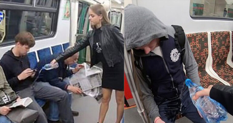 Ρωσίδα ρίχνει χλωρίνη στους άνδρες που κάθονται με ανοιχτά τα πόδια στο Μετρό