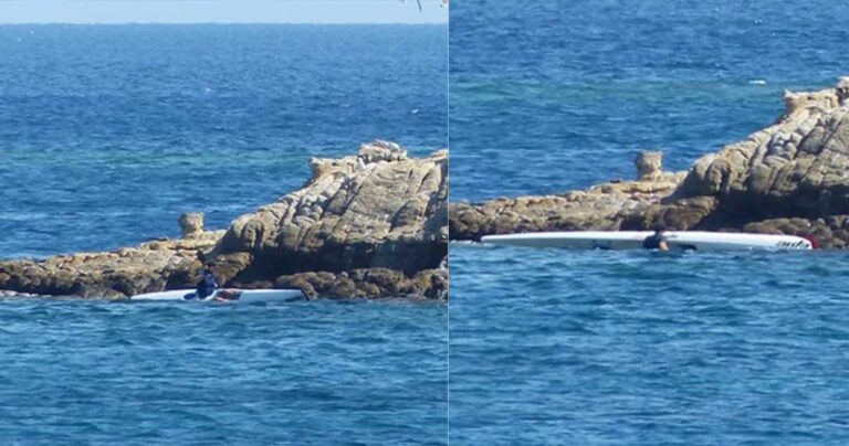 Η τούμπα του Γιώργου Παπανδρέου με το κανό στη Σκιάθο σε φωτογραφίες