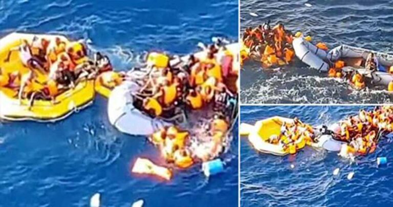 Aπελπισμένοι μετανάστες παλεύουν να σωθούν από σκάφος που βυθίζεται