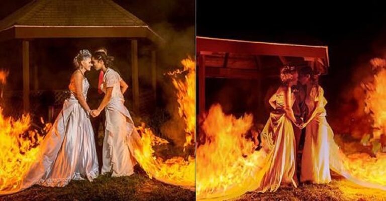 Λεσβίες νύφες έβαλαν φωτιά στα νυφικά τους και έκαναν έναν εντυπωσιακό γάμο