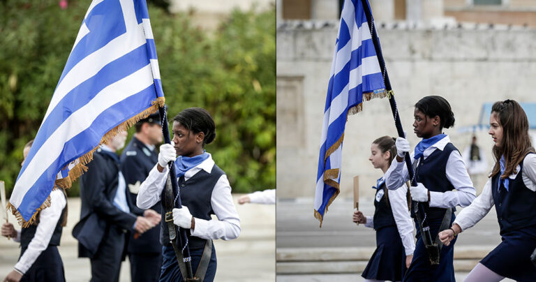 Έκλεψε τα βλέμματα μαύρη καλλονή σημαιοφόρος στη μαθητική παρέλαση της Αθήνας