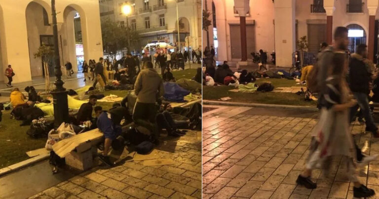 Η Αριστοτέλους έγινε καταυλισμός – Παράνομοι μετανάστες κοιμούνται πάνω στην πλατεία