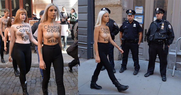 Γuμνόστηθες διαδηλώτριες διαμαρτυρήθηκαν ενάντια στην χρήση γούνας κογιότ στην Νέα Υόκρη