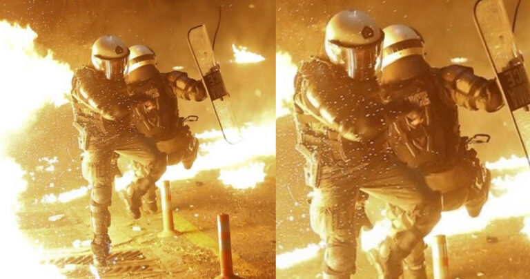 Έλληνας αστυνομικός σώζει τον συνάδελφο του μέσα από τις μολότοφ