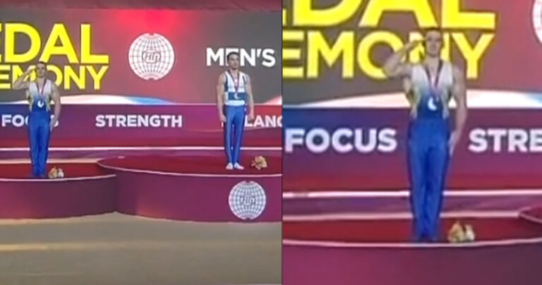 Χαιρέτισε στρατιωτικά ο ασημένιος συναθλητής του Πετρούνια στο άκουσμα του Εθνικού μας Ύμνου