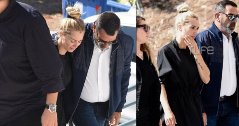 Συντετριμμένη η Βικτώρια Καρύδα στην κηδεία του συζύγου της Γιάννη Μακρή
