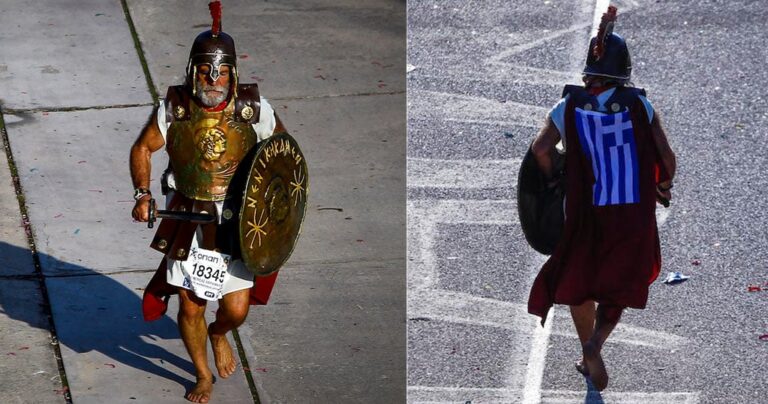 Άντρας έτρεξε ντυμένος Σπαρτιάτης στο Μαραθώνα της Αθήνας