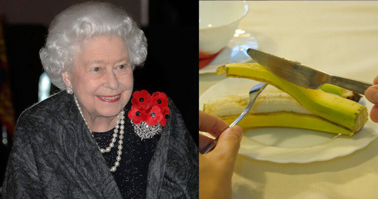Η Βασίλισσα Ελισάβετ τρώει την μπανάνα με μαχαίρι και πιρούνι για να μην μοιάζει με μαϊμού