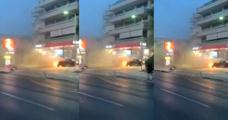 Γλυφάδα: Είδαν το χάρο με τα μάτια τους – Φλεγόμενο αυτοκίνητο πήγε σε βενζινάδικο στην παραλιακή