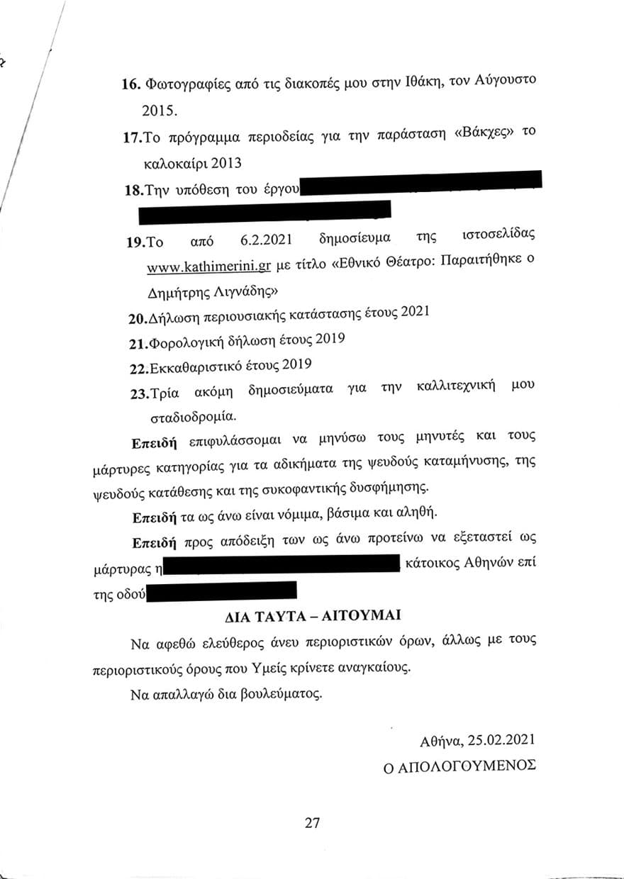 «Αθώος» δηλώνει ο Λιγνάδης - Κάνει λόγο για «κατασκευασμένες» μηνύσεις 27 LIGNADIS-27