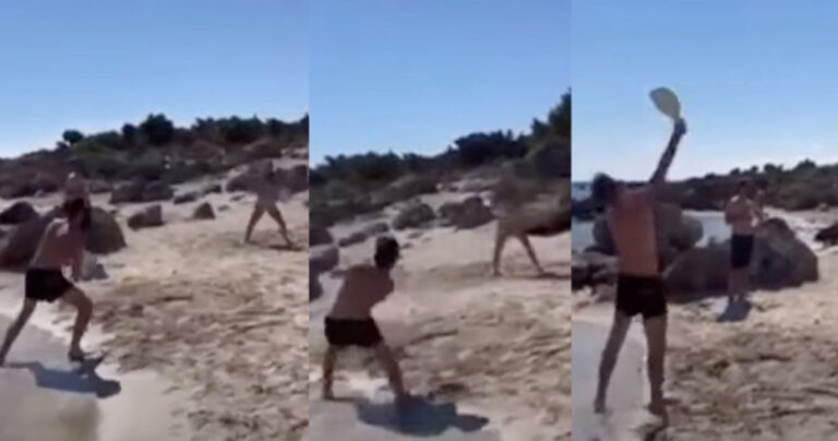 Κωνσταντίνος Μητσοτάκης και Μαρία Σάκκαρη παίζουν ρακέτες στην παραλία