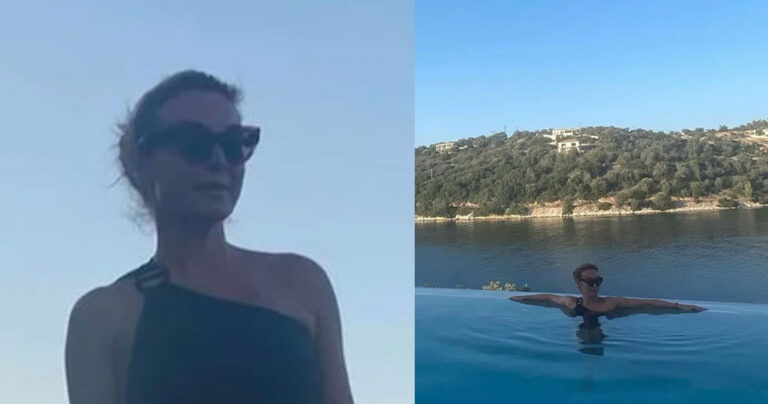 Η Στεφανίδου ποζάρει στο Ιόνιο με το μαύρο ολόσωμο μαγιό στην άκρη ιδιωτικής πισίνας