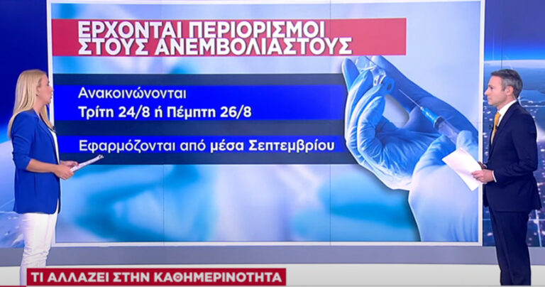 Σκληροί περιορισμοί στους ανεμβολίαστους από Σεπτέμβρη – Μάσκα παντού για όλους