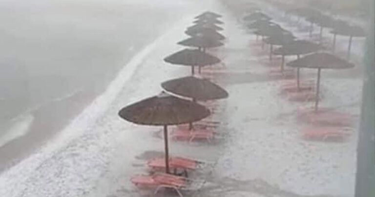 Αλεξανδρούπολη: Χαλάζι, βροχή και αέρας – «Χιονισμένο» εφέ στις παραλίες της πρωτεύουσας 