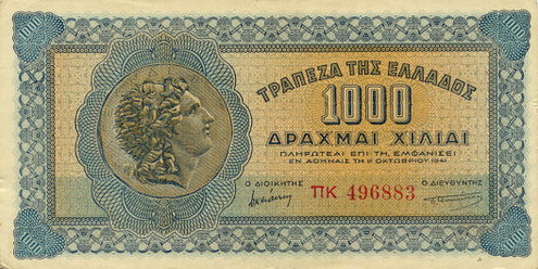 greecep117b 1000drachmai 1941 f donated