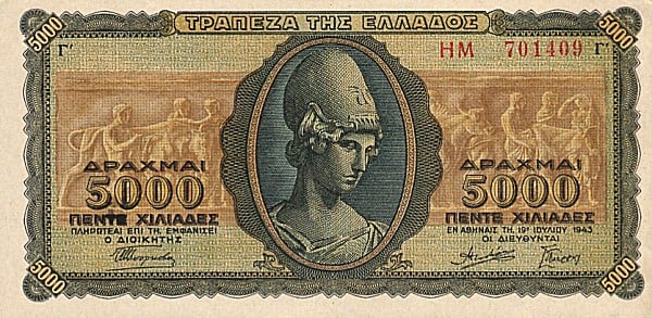 greecep122 5000drachmai 1943 f