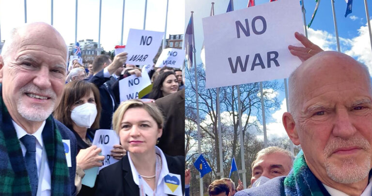 O Γιώργος Παπανδρέου διαδήλωσε σε αντιπολεμική πορεία στο Στρασβούργο