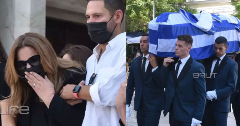 Δέσποινα Μοιραράκη: Συντετριμμένη στην κηδεία του Γιάννη Κοντούλη – Στο πλευρό της οι γιοι της