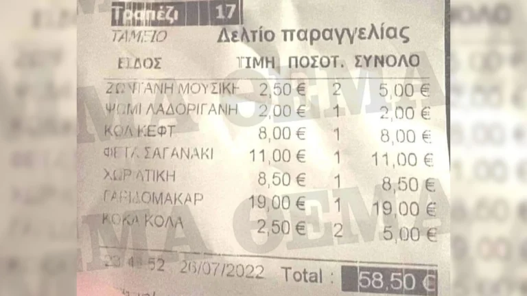 Νάξος: Ταβέρνα χρεώνει στον λογαριασμό και τη… ζωντανή ορχήστρα – Δείτε το δελτίο παραγγελίας