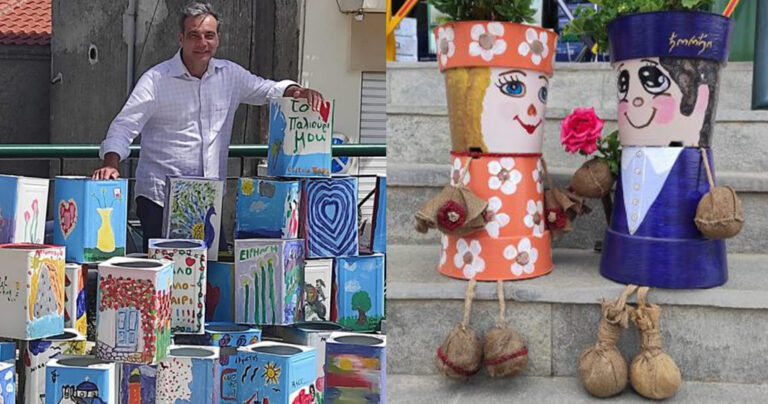 Χαλκιδική: Ελαιοχρωματιστής μεταμόρφωσε το χωριό του με δεκάδες έργα τέχνης σε τενεκέδες και γλάστρες