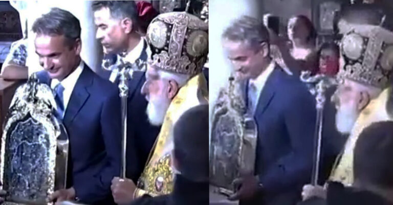 Κυριάκος Μητσοτάκης: Πήρε αγκαλιά την εικόνα της Παναγίας της Τήνου