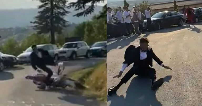 Γαμπρός ήθελε να κάνει εντυπωσιακή είσοδο με μηχανή στον γάμο αλλά έφαγε τούμπα και κατέληξε στο νοσοκομείο