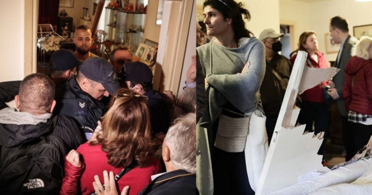 Πλήθος κόσμου έξω από το σπίτι της Ιωάννας Κολοβού μετά την έξωση – Η Αστυνομία την άφησε να πάρει μόνο ένα ρούχο