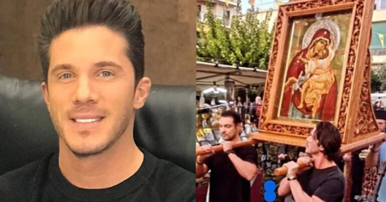 Συγκίνησε ο Νίκος Οικονομόπουλος: Σήκωσε την εικόνα της Παναγίας σε λιτανεία